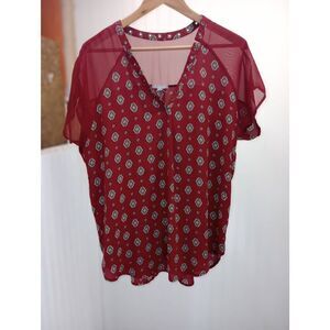 Pleione burgundy short sleeve blouse size XL
